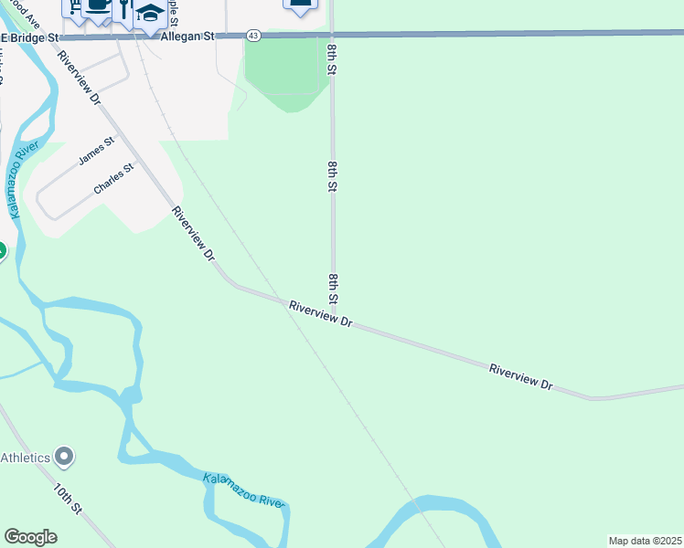 map of restaurants, bars, coffee shops, grocery stores, and more near 181 8th Street in Plainwell
