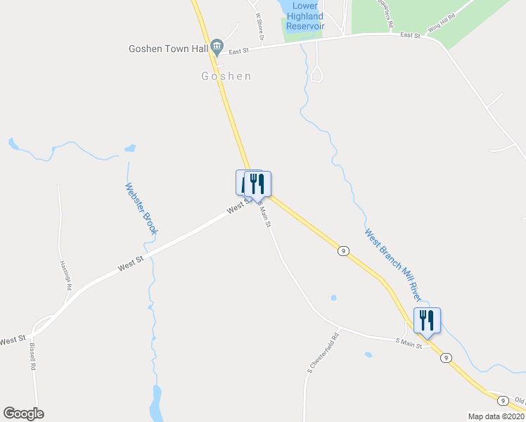 map of restaurants, bars, coffee shops, grocery stores, and more near 20 South Main Street in Williamsburg