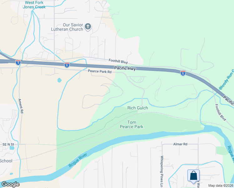 map of restaurants, bars, coffee shops, grocery stores, and more near 3039 Pearce Park Road in Grants Pass