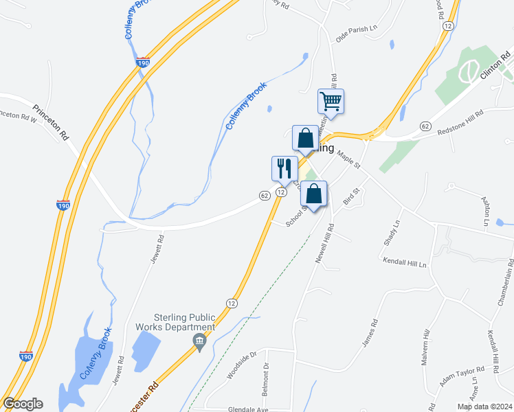 map of restaurants, bars, coffee shops, grocery stores, and more near 16 Princeton Road in Sterling
