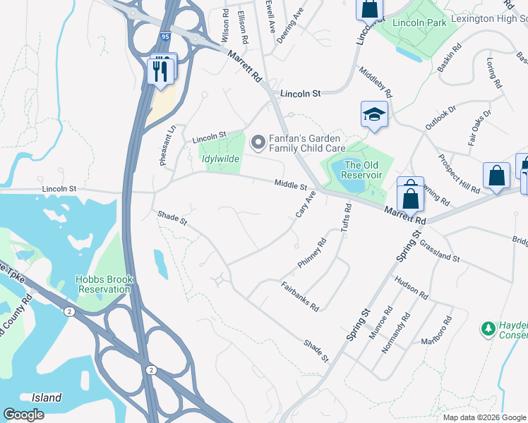 map of restaurants, bars, coffee shops, grocery stores, and more near 6 Freeman Circle in Lexington