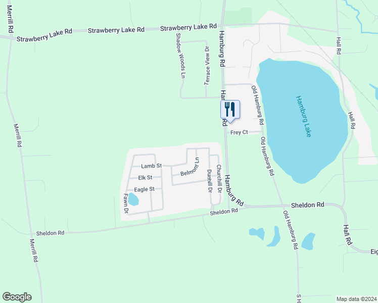 map of restaurants, bars, coffee shops, grocery stores, and more near 182 Newcastle Lane in Whitmore Lake