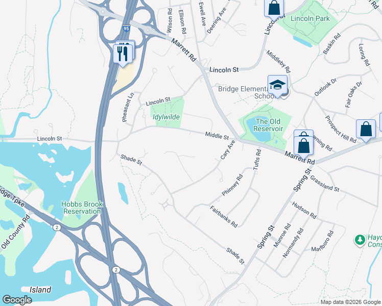 map of restaurants, bars, coffee shops, grocery stores, and more near 6 Freeman Circle in Lexington