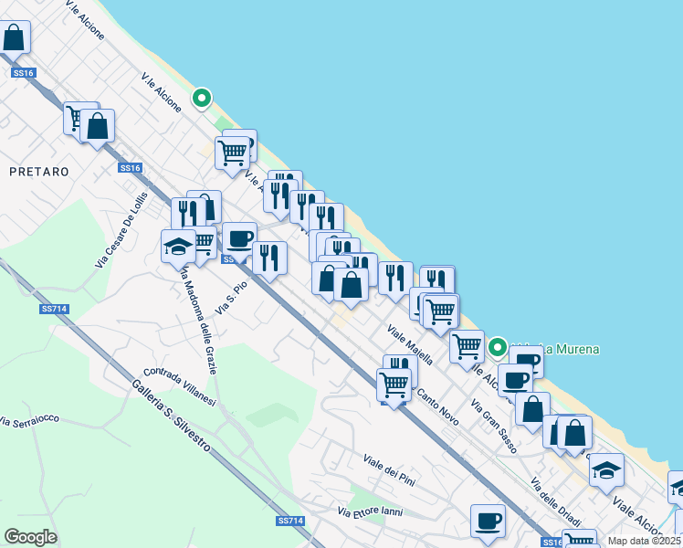 map of restaurants, bars, coffee shops, grocery stores, and more near 137I Viale Alcione in Francavilla al Mare