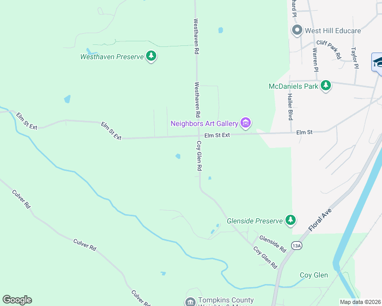 map of restaurants, bars, coffee shops, grocery stores, and more near 280 Coy Glen Rd in Ithaca