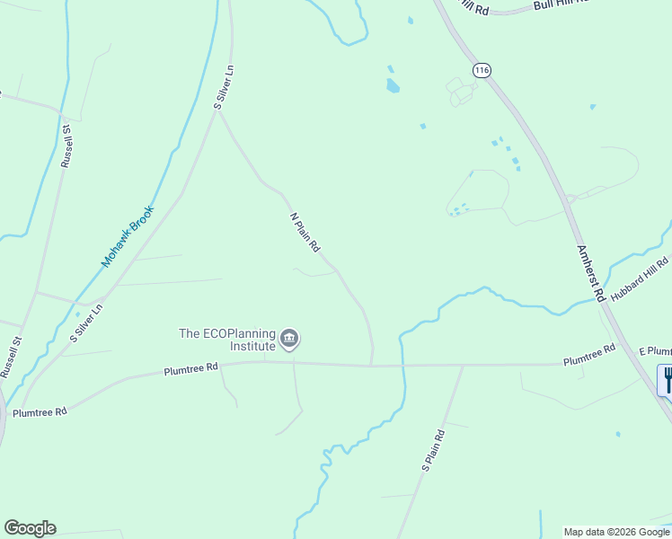 map of restaurants, bars, coffee shops, grocery stores, and more near 128 North Plain Road in Sunderland