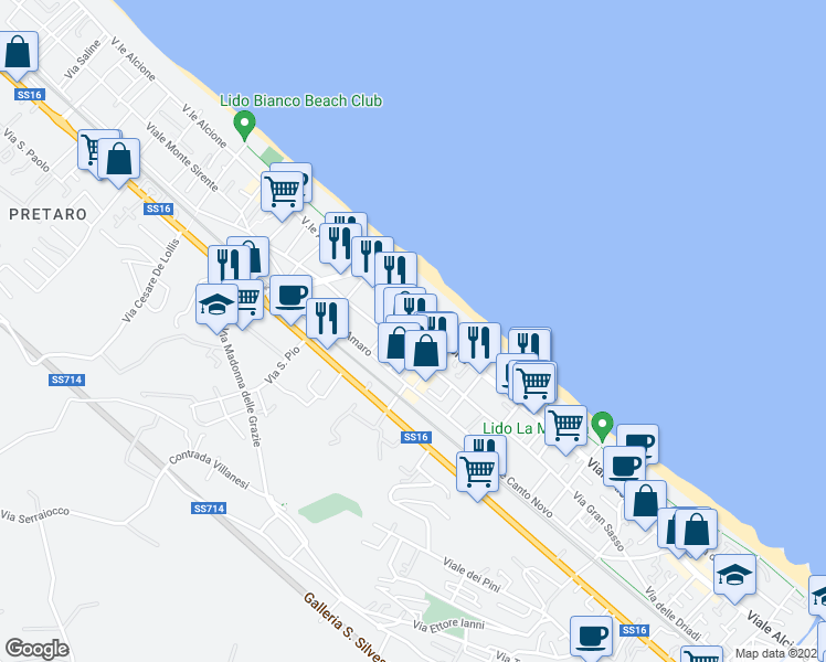 map of restaurants, bars, coffee shops, grocery stores, and more near 137I Viale Alcione in Francavilla al Mare