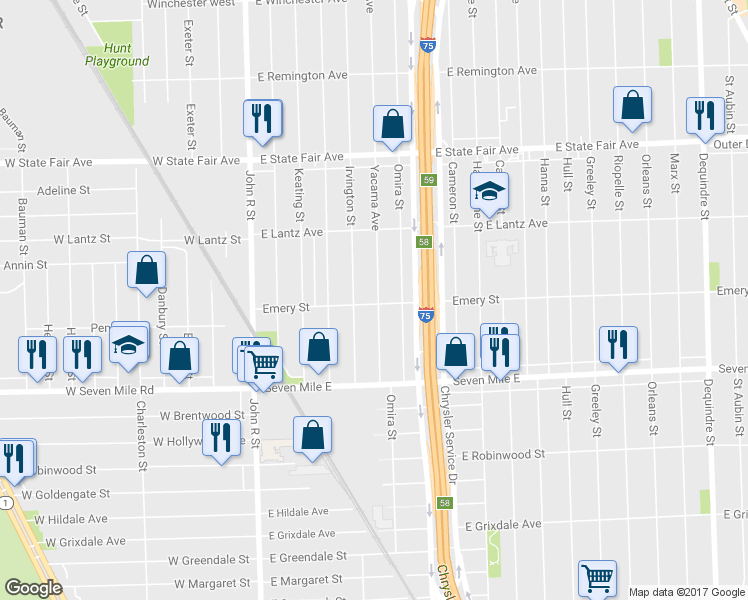 map of restaurants, bars, coffee shops, grocery stores, and more near 19303 Yacama Avenue in Highland Park