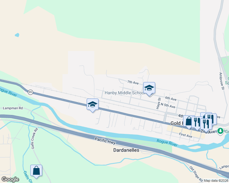 map of restaurants, bars, coffee shops, grocery stores, and more near 1277 5th Avenue in Gold Hill
