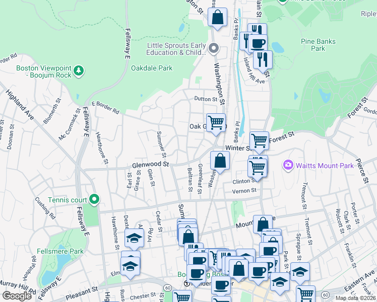 map of restaurants, bars, coffee shops, grocery stores, and more near in Malden