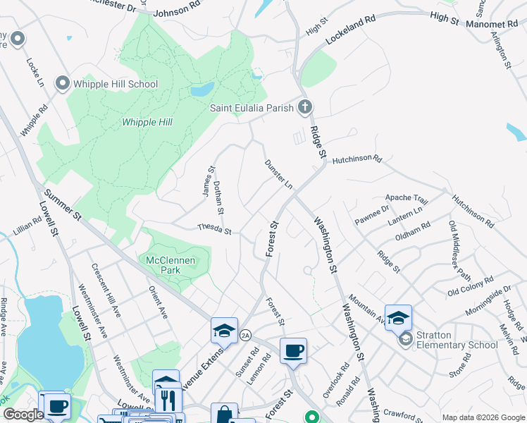 map of restaurants, bars, coffee shops, grocery stores, and more near 135 Wright Street in Arlington