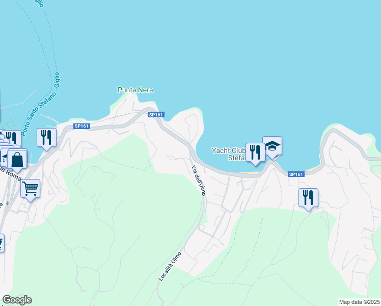 map of restaurants, bars, coffee shops, grocery stores, and more near 3 Via dell'Olmo in Porto Santo Stefano