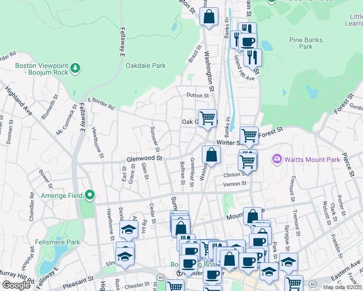 map of restaurants, bars, coffee shops, grocery stores, and more near in Malden