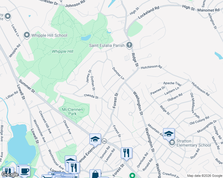 map of restaurants, bars, coffee shops, grocery stores, and more near 135 Wright Street in Arlington