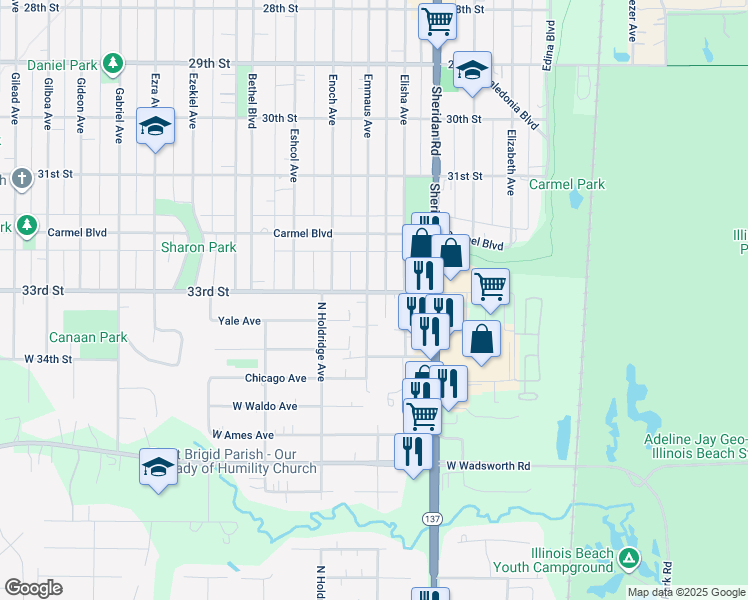 map of restaurants, bars, coffee shops, grocery stores, and more near 3301 Emmaus Avenue in Zion