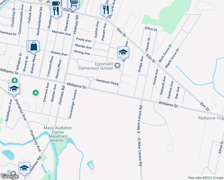 map of restaurants, bars, coffee shops, grocery stores, and more near 369 Williams Street in Pittsfield