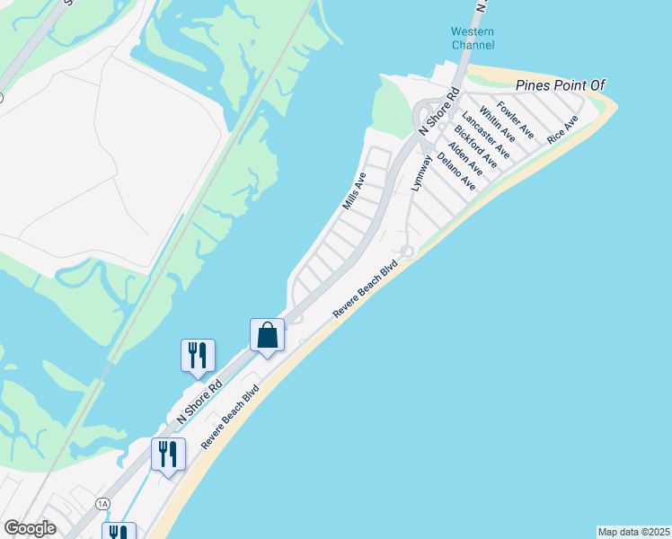 map of restaurants, bars, coffee shops, grocery stores, and more near 307 North Shore Road in Revere
