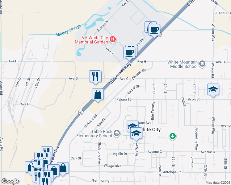 map of restaurants, bars, coffee shops, grocery stores, and more near 2383 Falcon Street in White City