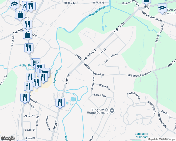 map of restaurants, bars, coffee shops, grocery stores, and more near 57 Mill Street Extension in Lancaster
