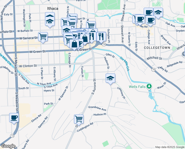 map of restaurants, bars, coffee shops, grocery stores, and more near 320 Hillview Place in Ithaca