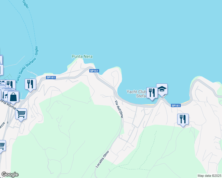 map of restaurants, bars, coffee shops, grocery stores, and more near 3 Via dell'Olmo in Porto Santo Stefano