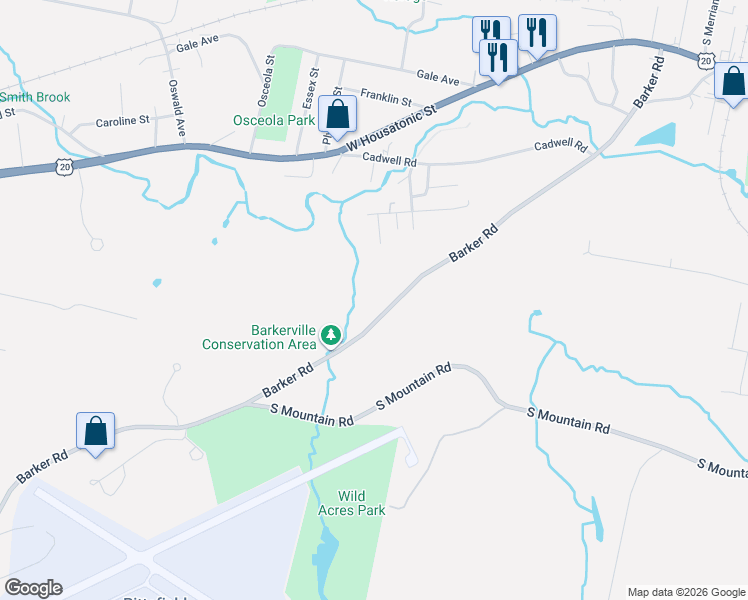 map of restaurants, bars, coffee shops, grocery stores, and more near 299-305 Barker Road in Pittsfield