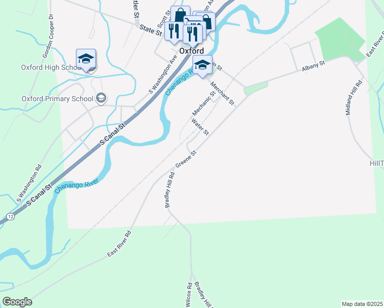 map of restaurants, bars, coffee shops, grocery stores, and more near 44 Greene St in Oxford