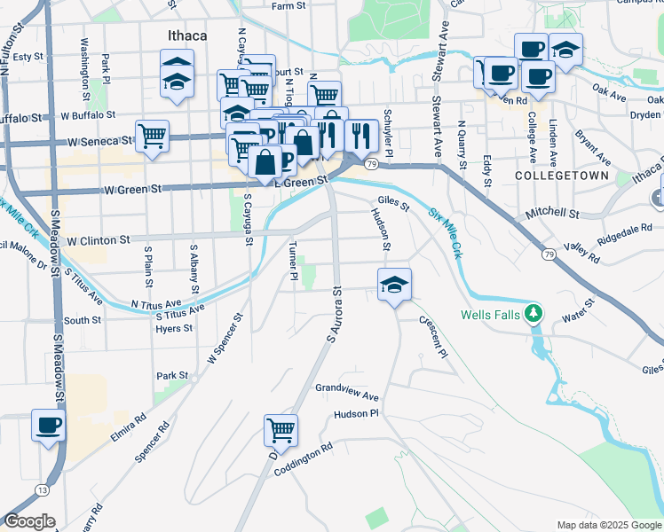 map of restaurants, bars, coffee shops, grocery stores, and more near 320 Hillview Place in Ithaca