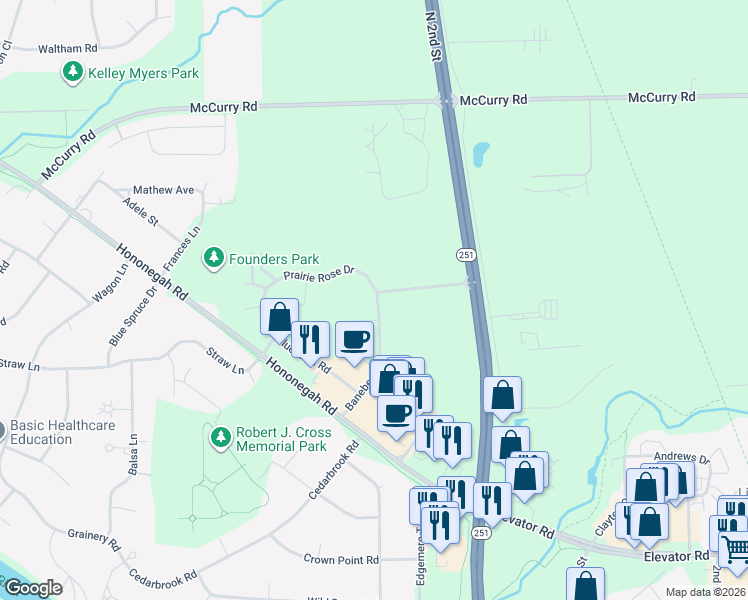 map of restaurants, bars, coffee shops, grocery stores, and more near 12014 Baneberry Drive in Roscoe