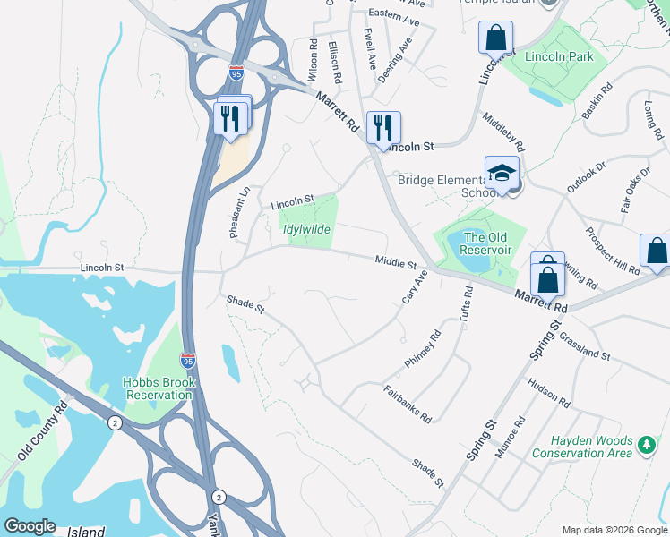 map of restaurants, bars, coffee shops, grocery stores, and more near 11 Bicentennial Drive in Lexington