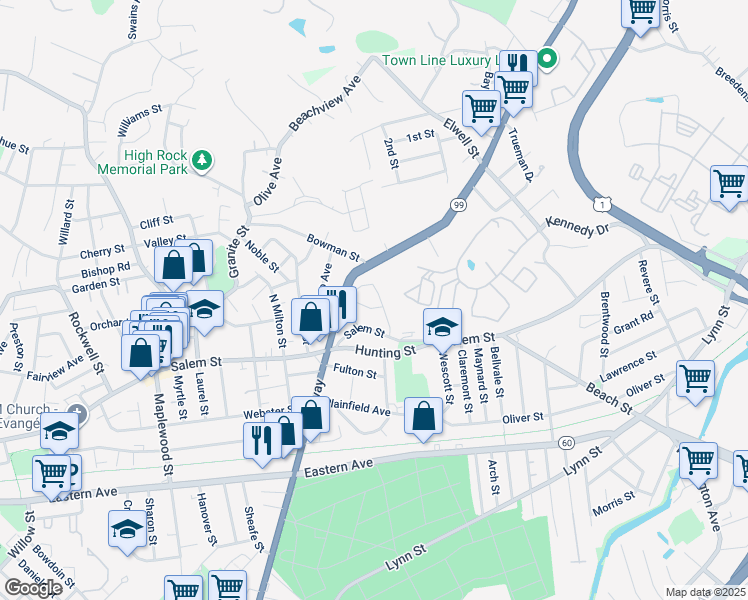 map of restaurants, bars, coffee shops, grocery stores, and more near in Malden