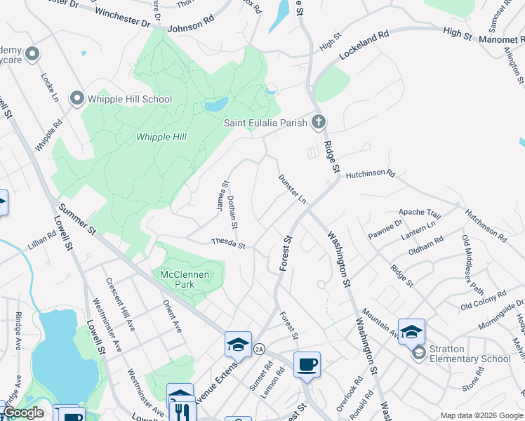 map of restaurants, bars, coffee shops, grocery stores, and more near 25 Locke Street in Winchester