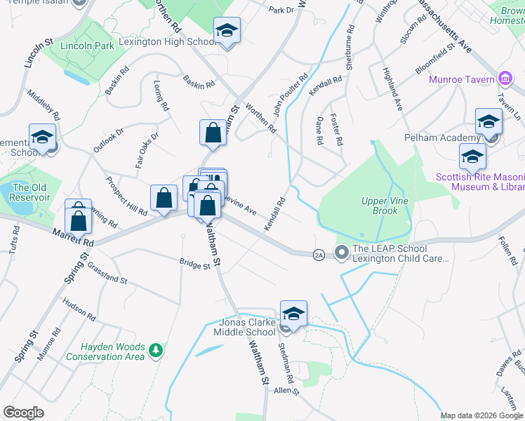 map of restaurants, bars, coffee shops, grocery stores, and more near 72 Kendall Road in Lexington