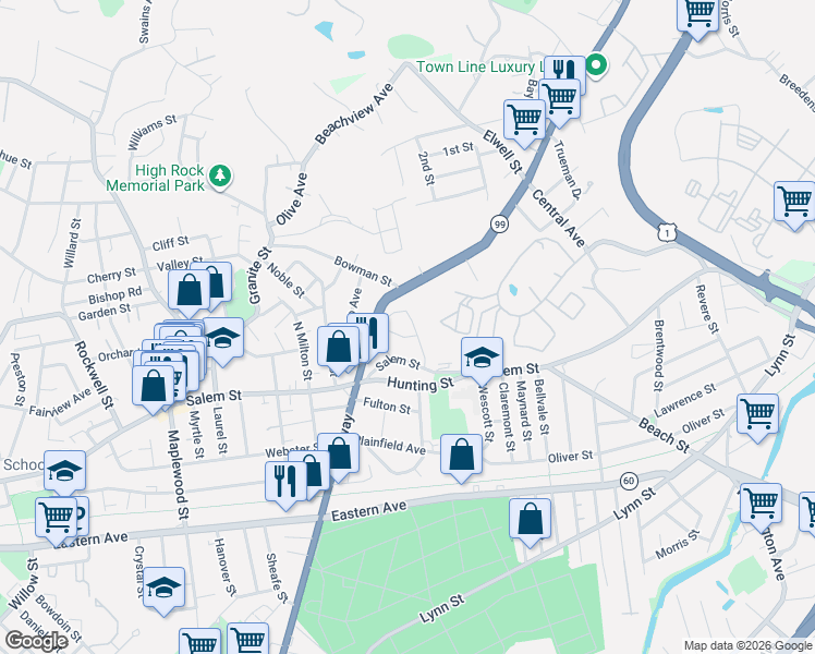 map of restaurants, bars, coffee shops, grocery stores, and more near in Malden