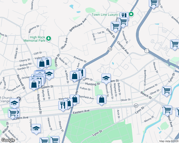 map of restaurants, bars, coffee shops, grocery stores, and more near in Malden