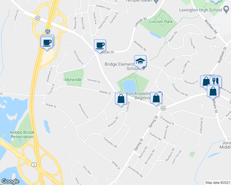 map of restaurants, bars, coffee shops, grocery stores, and more near 525 Marrett Road in Lexington