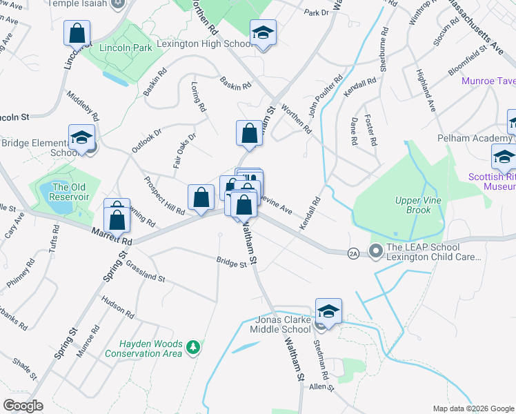 map of restaurants, bars, coffee shops, grocery stores, and more near 309 Marrett Road in Lexington