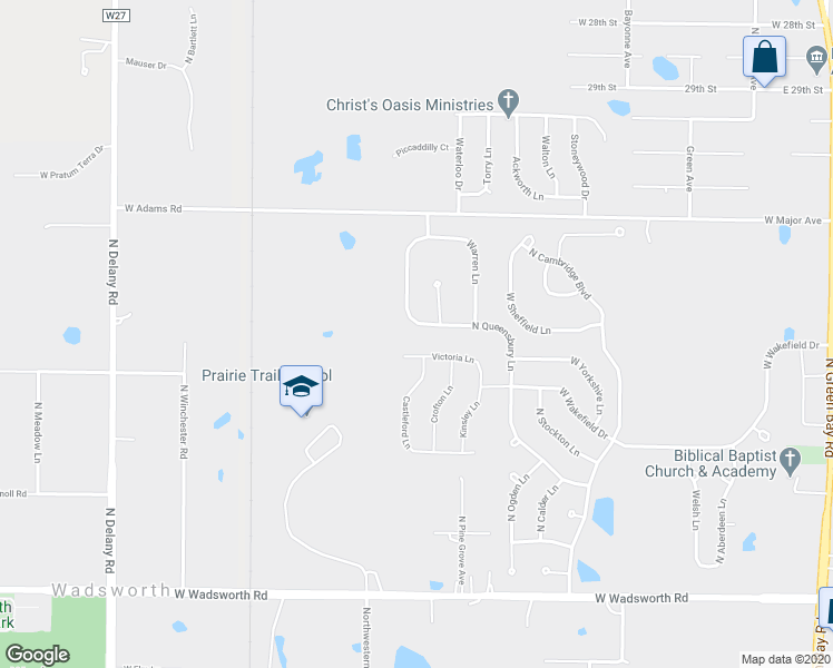 map of restaurants, bars, coffee shops, grocery stores, and more near 39598 North Queensbury Lane in Beach Park