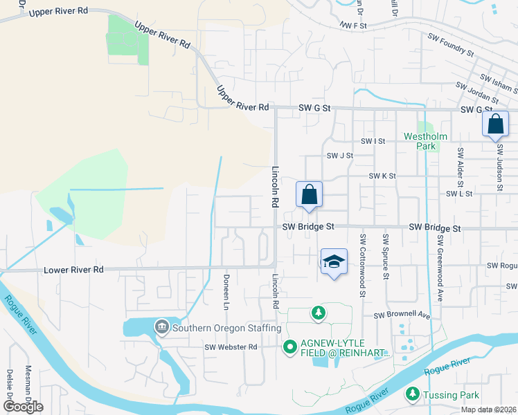map of restaurants, bars, coffee shops, grocery stores, and more near 630 Lincoln Road in Grants Pass