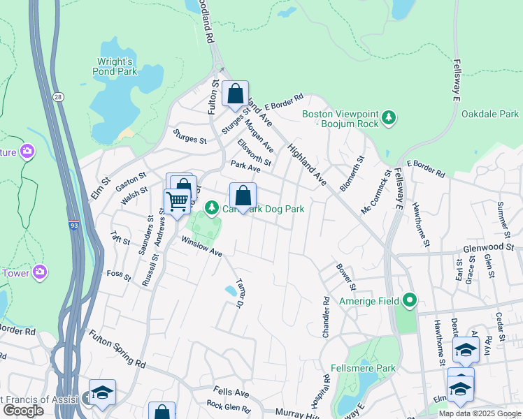 map of restaurants, bars, coffee shops, grocery stores, and more near 112 Belle Avenue in Medford