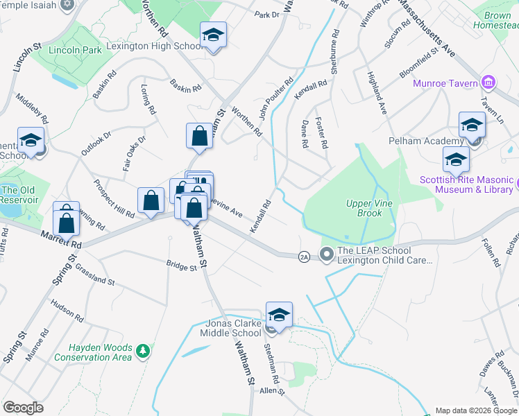 map of restaurants, bars, coffee shops, grocery stores, and more near 72 Kendall Road in Lexington