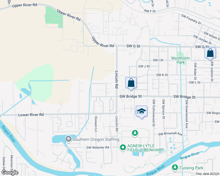 map of restaurants, bars, coffee shops, grocery stores, and more near 630 Lincoln Road in Grants Pass