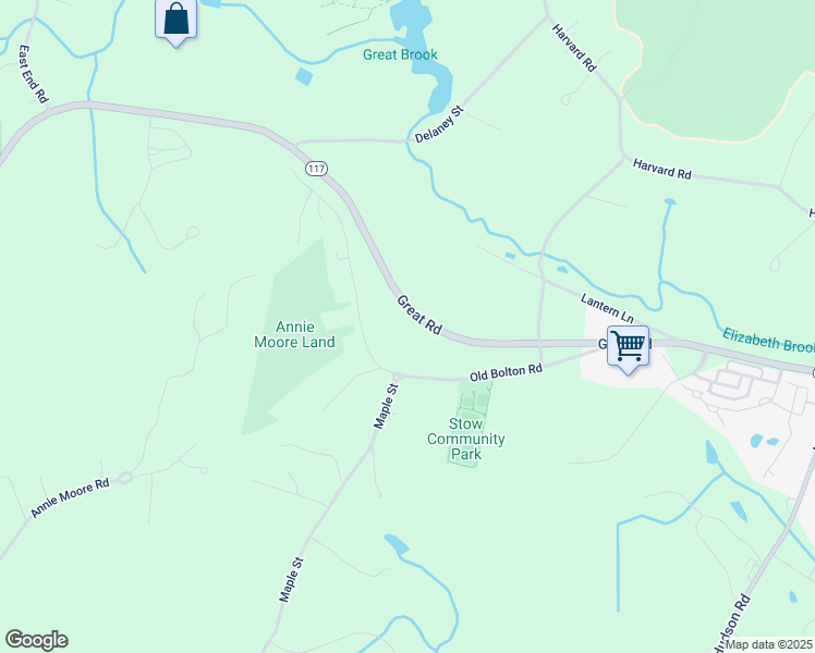 map of restaurants, bars, coffee shops, grocery stores, and more near 815 Massachusetts 117 in Stow
