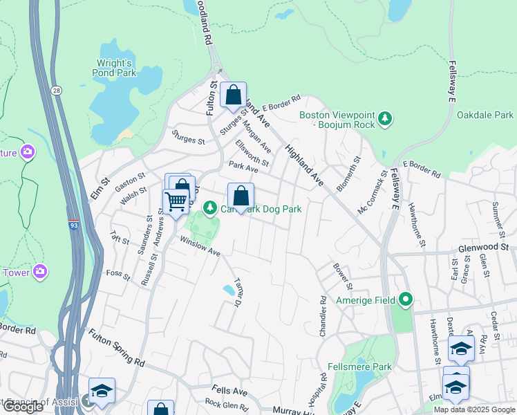 map of restaurants, bars, coffee shops, grocery stores, and more near 112 Belle Avenue in Medford