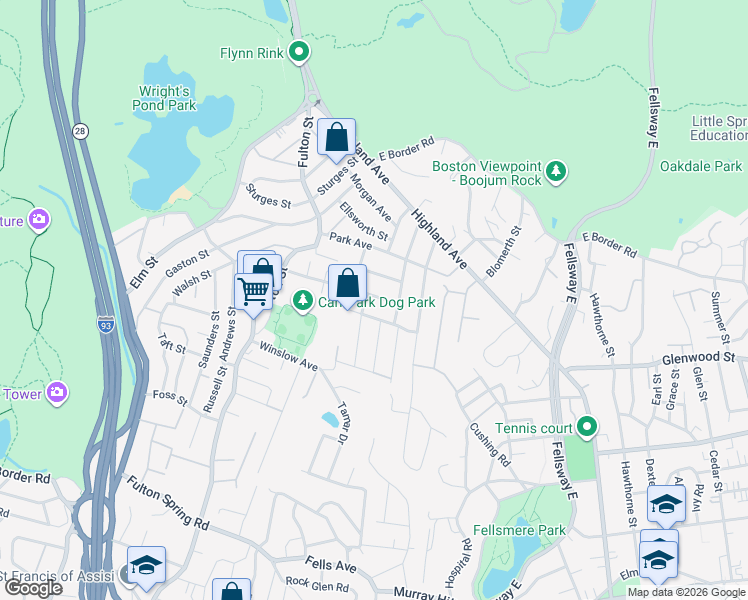 map of restaurants, bars, coffee shops, grocery stores, and more near 112 Belle Avenue in Medford