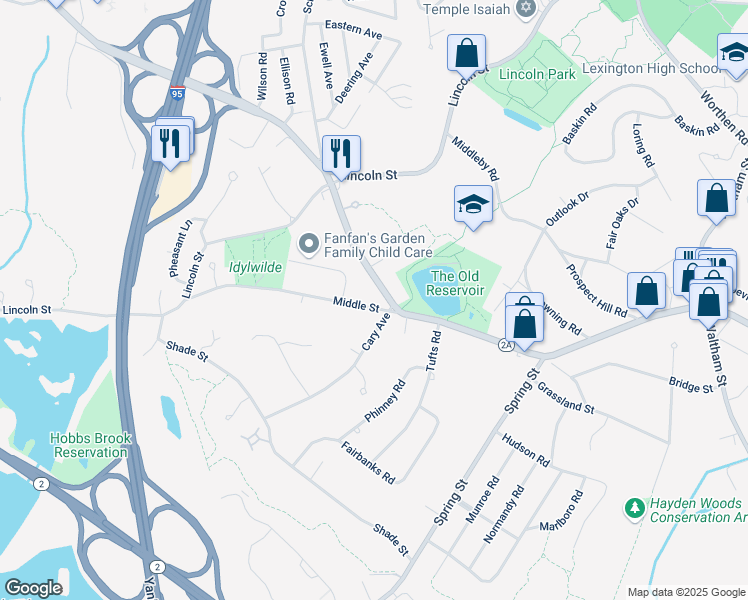 map of restaurants, bars, coffee shops, grocery stores, and more near 525 Marrett Road in Lexington