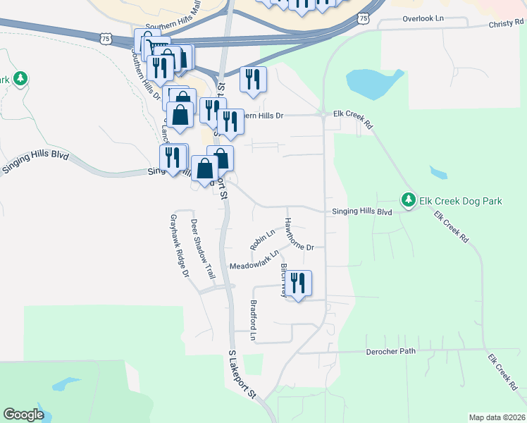 map of restaurants, bars, coffee shops, grocery stores, and more near 4831 Singing Hills Boulevard in Sioux City