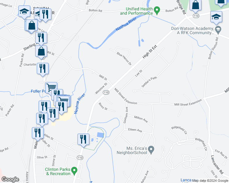 map of restaurants, bars, coffee shops, grocery stores, and more near 15 Mill Street Extension in Lancaster
