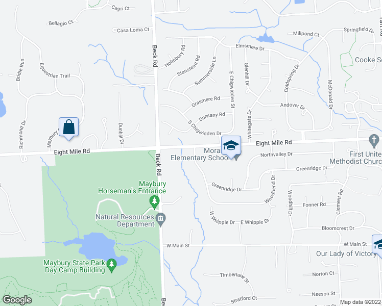 map of restaurants, bars, coffee shops, grocery stores, and more near 20681 Woodbend Drive in Northville