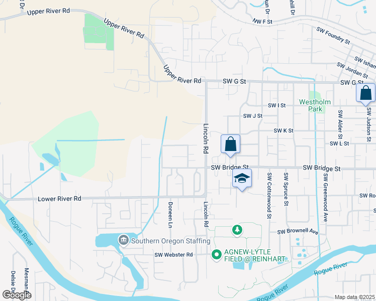 map of restaurants, bars, coffee shops, grocery stores, and more near 2161 Southwest Judy Lane in Grants Pass